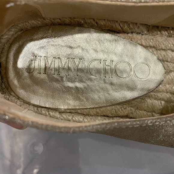 ⬇️PRICE⬇️ 
Jimmy Choo - Dawn Metallic Espadrille Slip-On, Gold - 37/7 - Picture 7 of 8